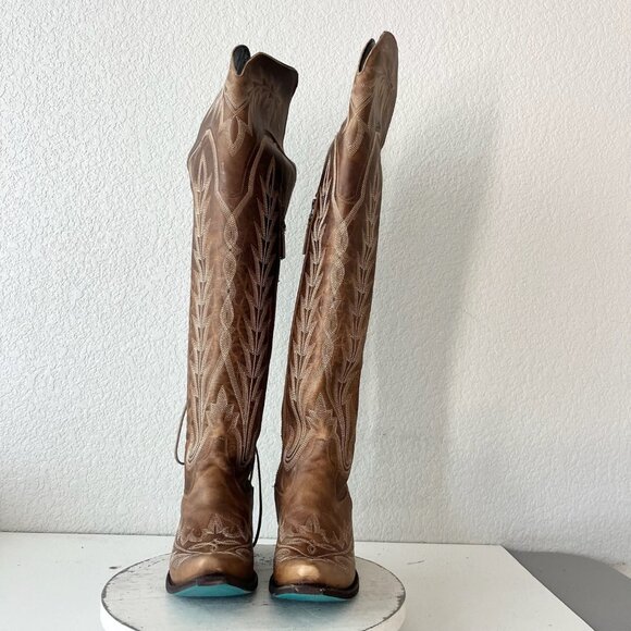 Lane LEXINGTON Over the Knee Womens Cowboy Boots 9 Brown Western Cowgirl Tall - Picture 5 of 12